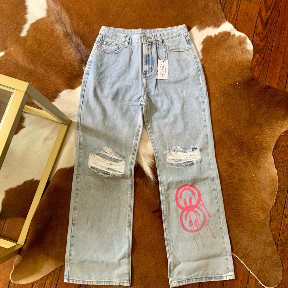 Smile Face Ripped Jeans